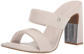 DKNY Womens Double Strap Metallic Slip On Heeled Sandal, Sand, 6.5 US
